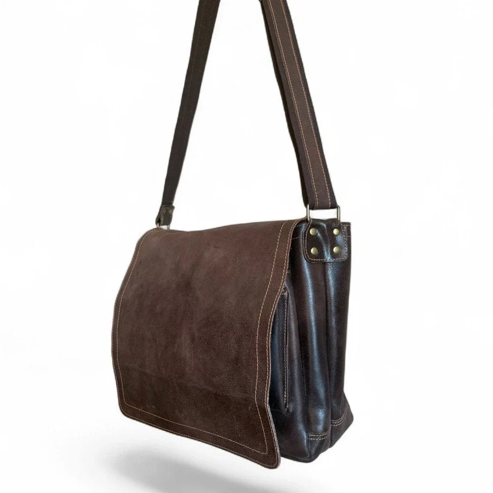Columbia Made Men's Brown Leather Messenger Bag Laptop Crossbody Work Briefcase